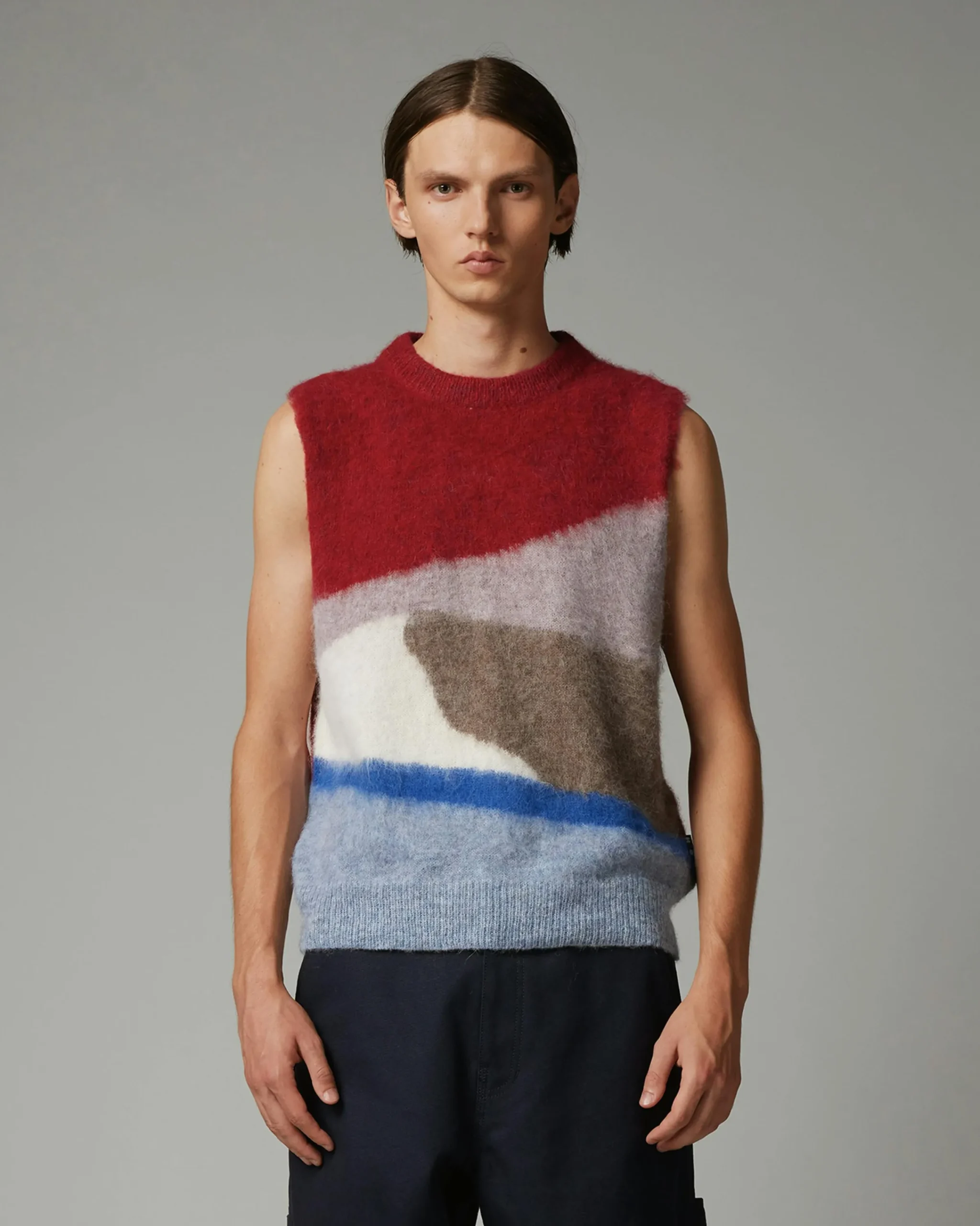Highsnobiety HS05 Alpaca Abstract Sweater Vest Red/Blue- Knitwear