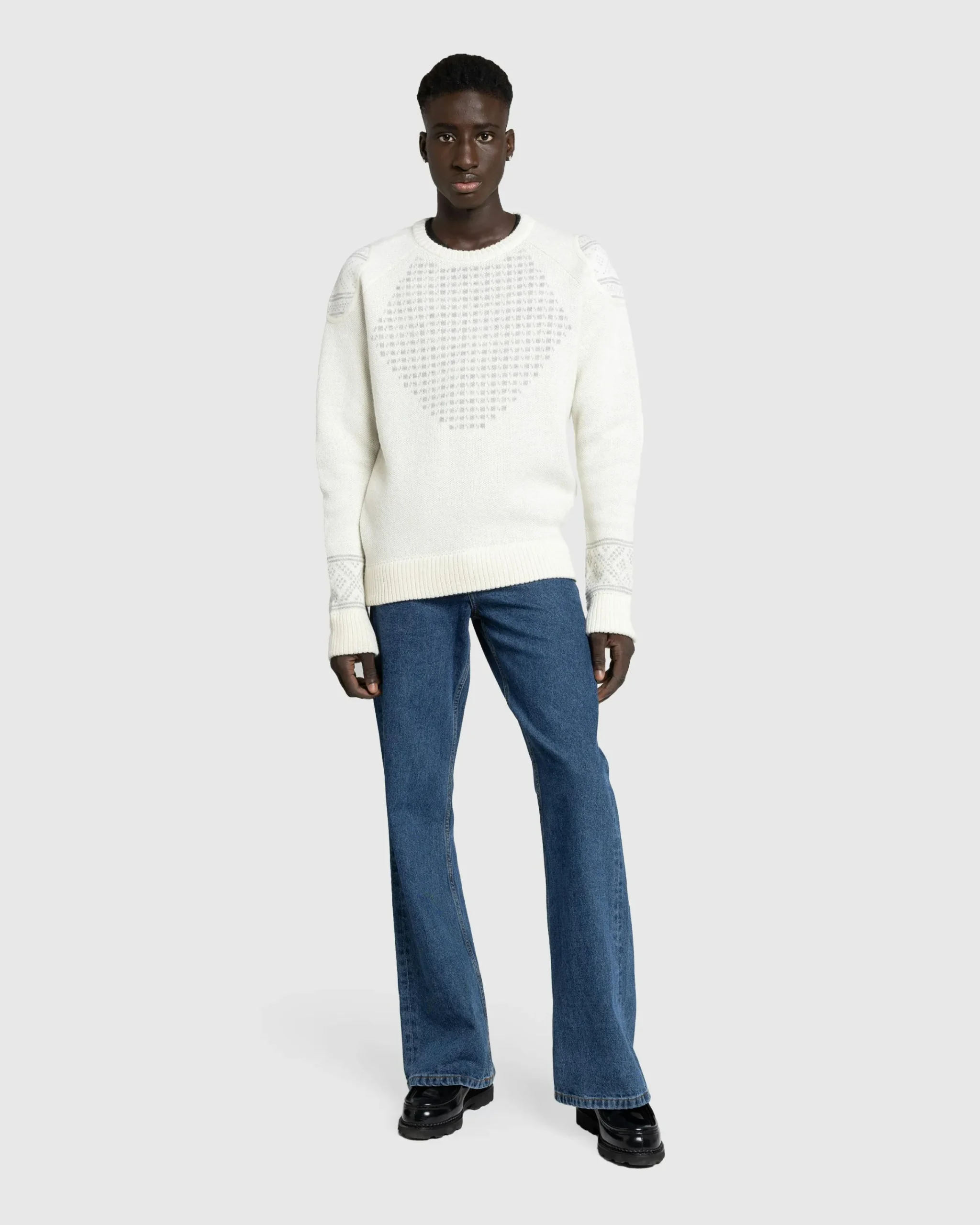 GmbH Alpaca Wool Blend Knit Jumper Off White/Grey- Knitwear