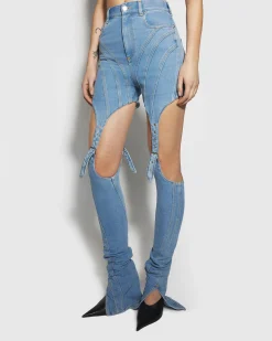 Mugler Buckled Chaps Skinny Jeans Tokyo Blue- Pants