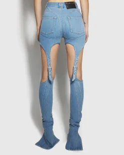 Mugler Buckled Chaps Skinny Jeans Tokyo Blue- Pants