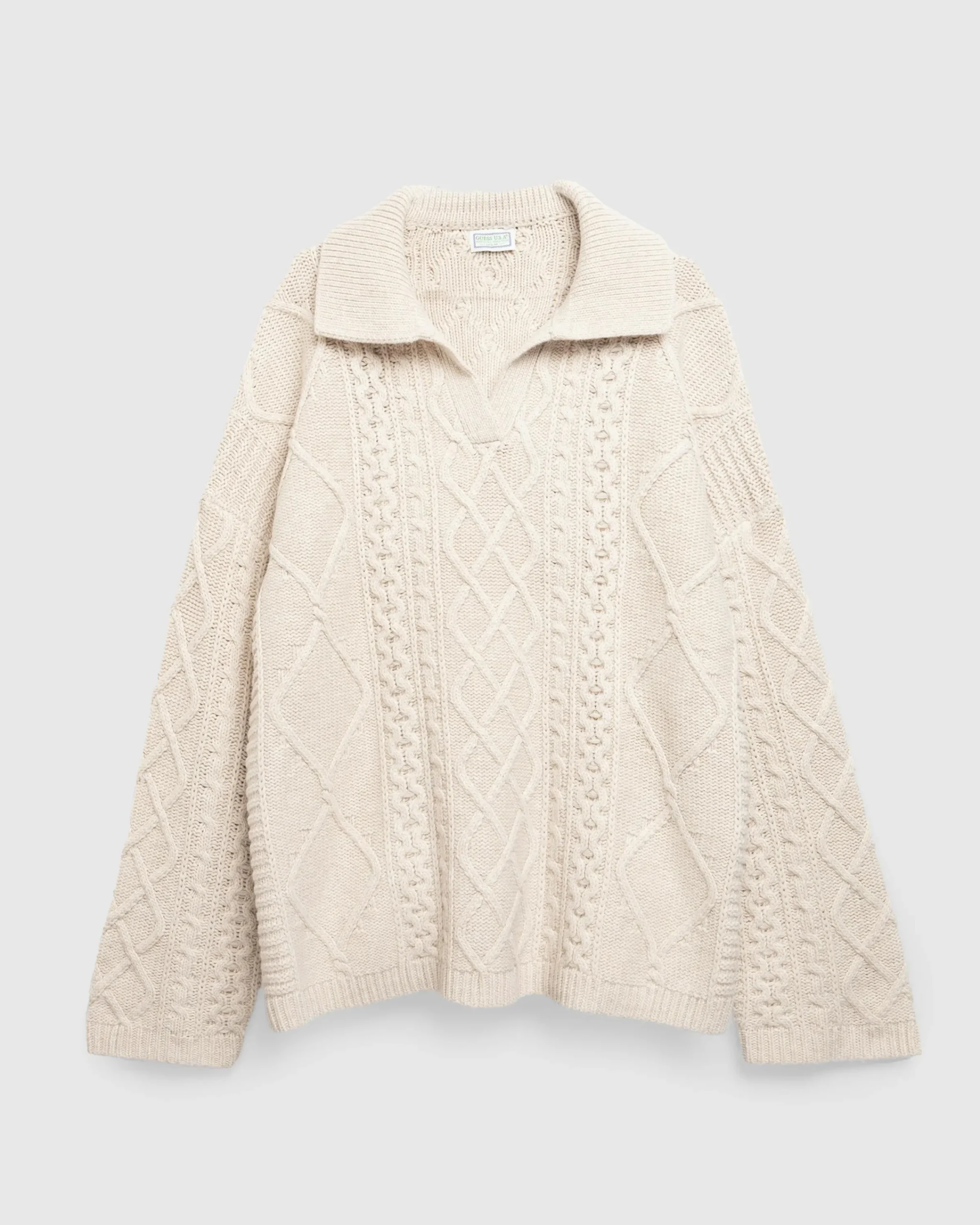 Guess USA Cable Knit Sweater Pearl White Multi- Knitwear