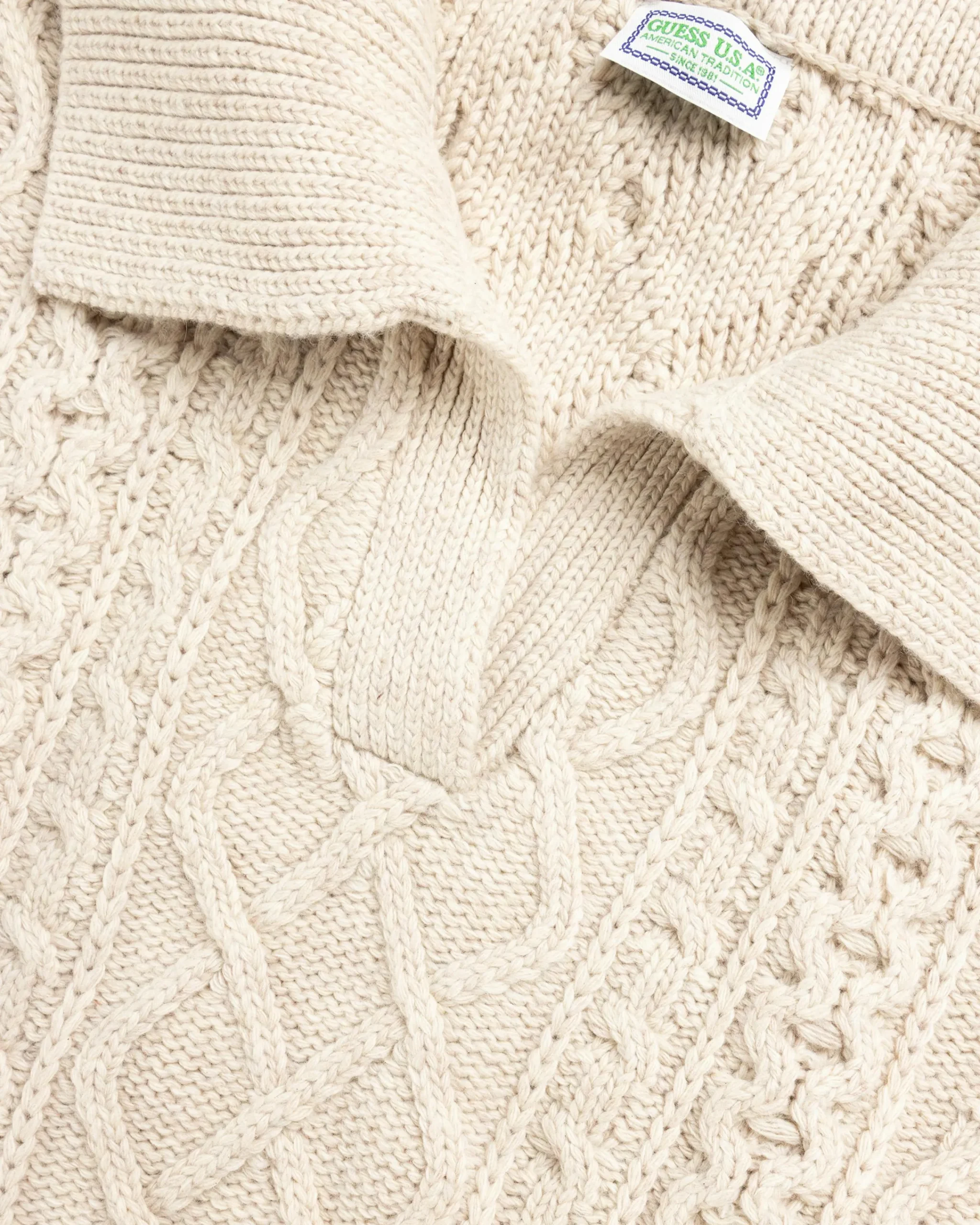 Guess USA Cable Knit Sweater Pearl White Multi- Knitwear