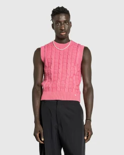 Acne Studios Cable Wool Sleeveless Jumper Tango Pink- Knitwear