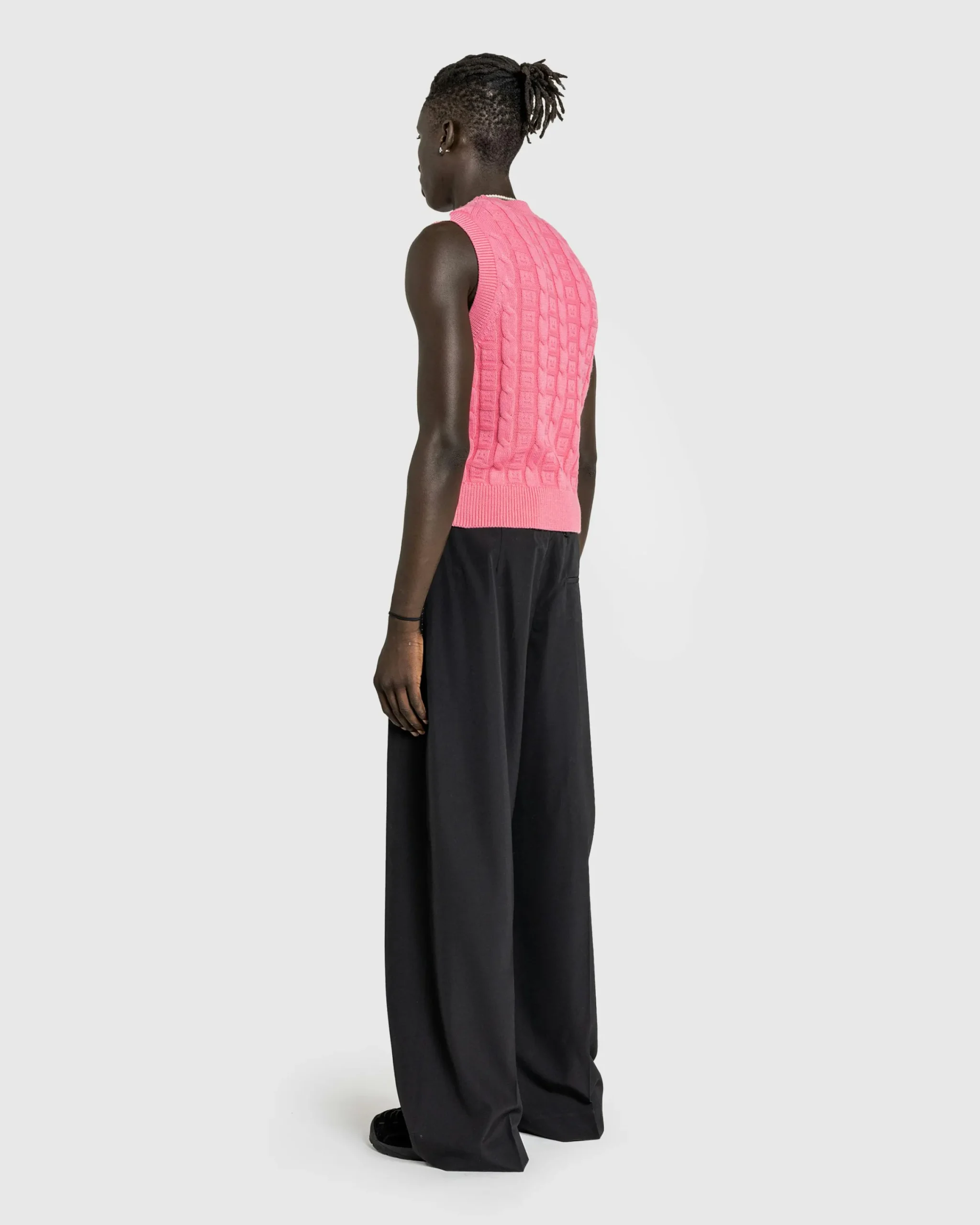 Acne Studios Cable Wool Sleeveless Jumper Tango Pink- Knitwear