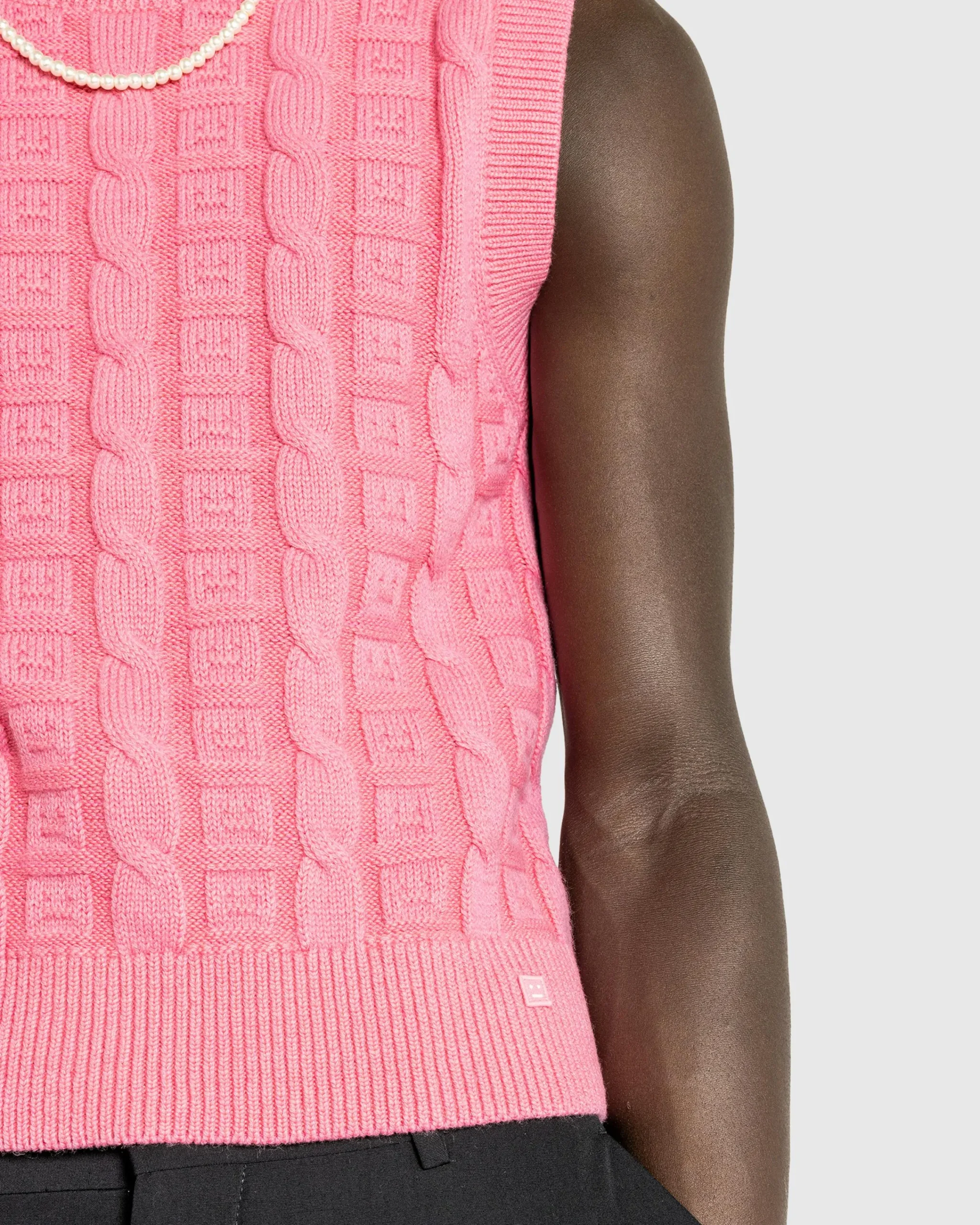 Acne Studios Cable Wool Sleeveless Jumper Tango Pink- Knitwear