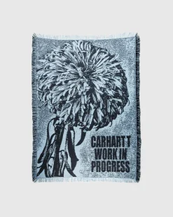 Carhartt WIP Chrysanthemum Woven Blanket Misty Sky/Black- Textiles