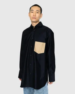 J.W. Anderson Contrast Patch Pocket Oversized Shirt Navy- Shirts