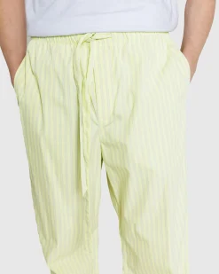 Tekla Cotton Poplin Pyjamas Pants Light Moss Stripes- Underwear And Loungewear