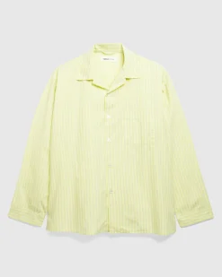 Tekla Cotton Poplin Pyjamas Shirt Light Moss Stripes- Underwear And Loungewear