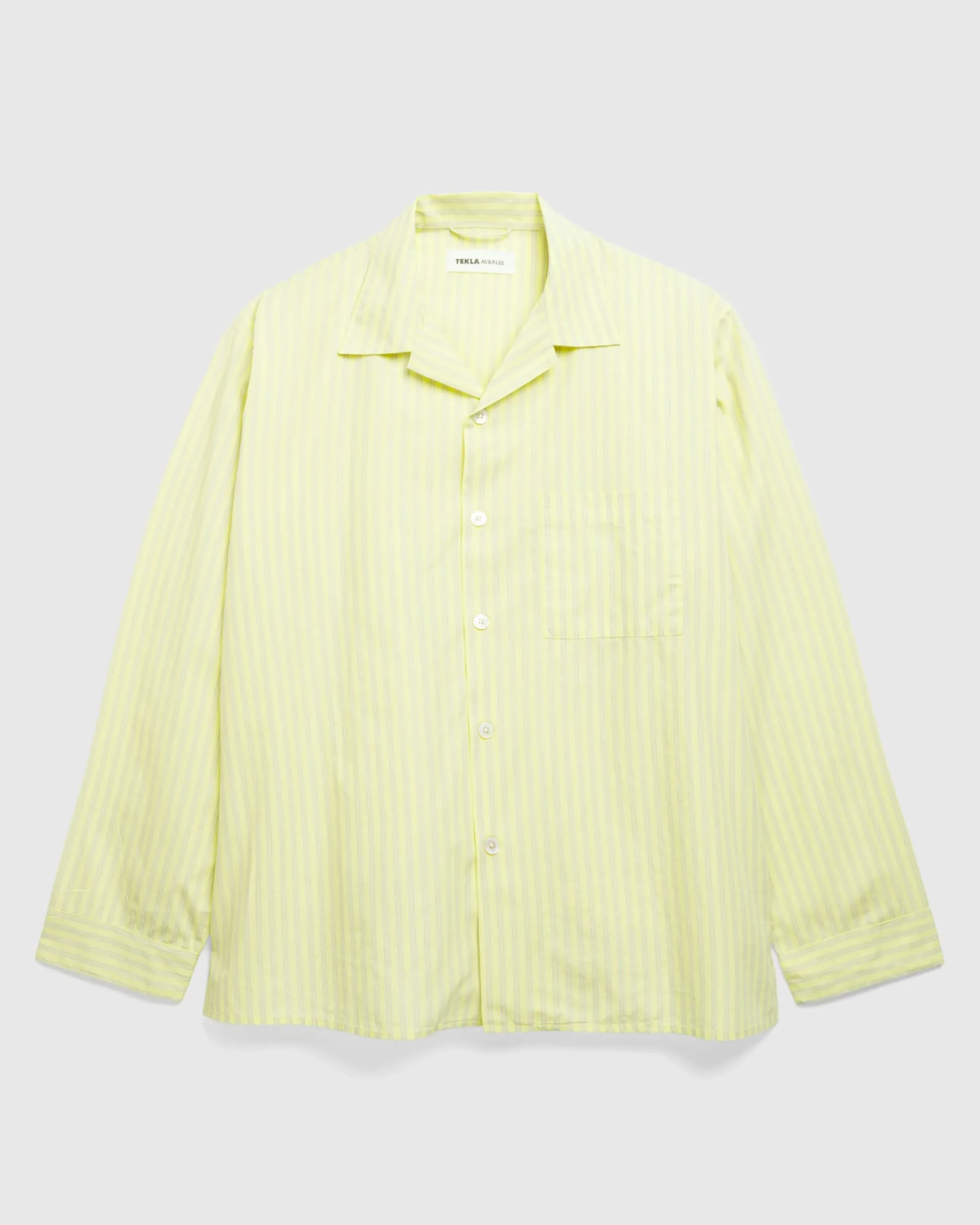 Tekla Cotton Poplin Pyjamas Shirt Light Moss Stripes- Underwear And Loungewear