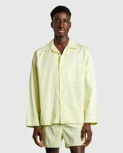 Tekla Cotton Poplin Pyjamas Shirt Light Moss Stripes- Underwear And Loungewear