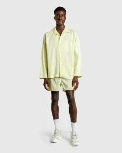 Tekla Cotton Poplin Pyjamas Shirt Light Moss Stripes- Underwear And Loungewear