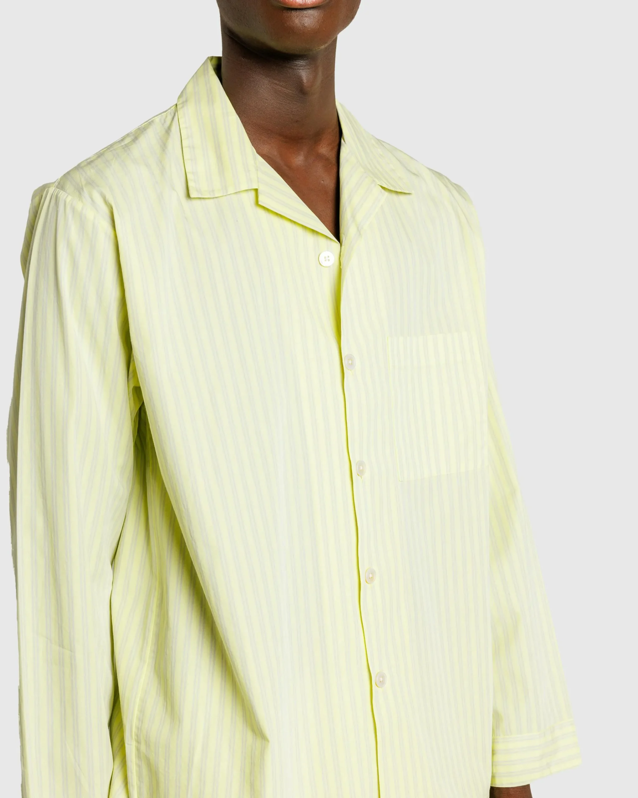 Tekla Cotton Poplin Pyjamas Shirt Light Moss Stripes- Underwear And Loungewear