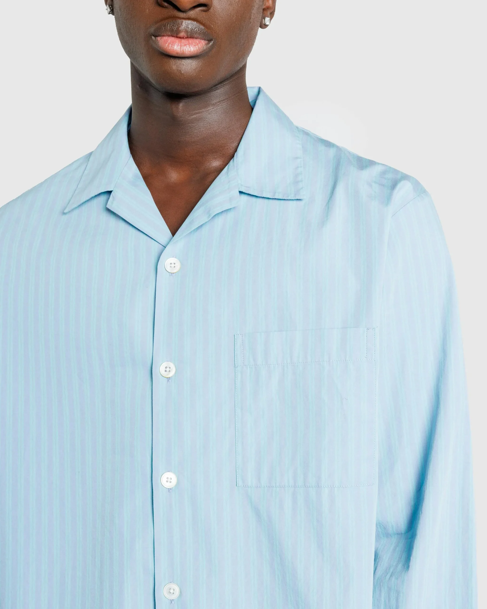 Tekla Cotton Poplin Pyjamas Shirt Mist Stripes- Underwear And Loungewear