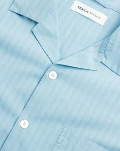 Tekla Cotton Poplin Pyjamas Shirt Mist Stripes- Underwear And Loungewear