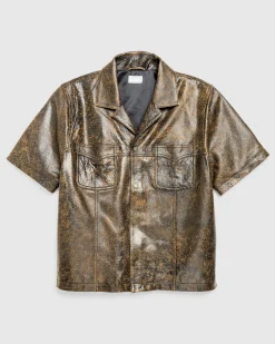 Guess USA Crackle Leather Shirt Amos Brown Multi- Shirts