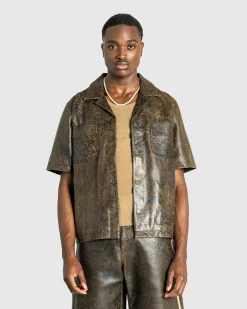 Guess USA Crackle Leather Shirt Amos Brown Multi- Shirts