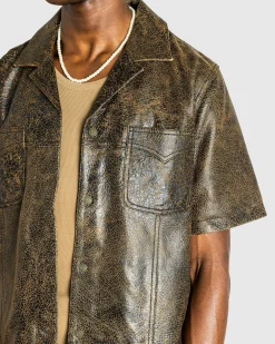 Guess USA Crackle Leather Shirt Amos Brown Multi- Shirts