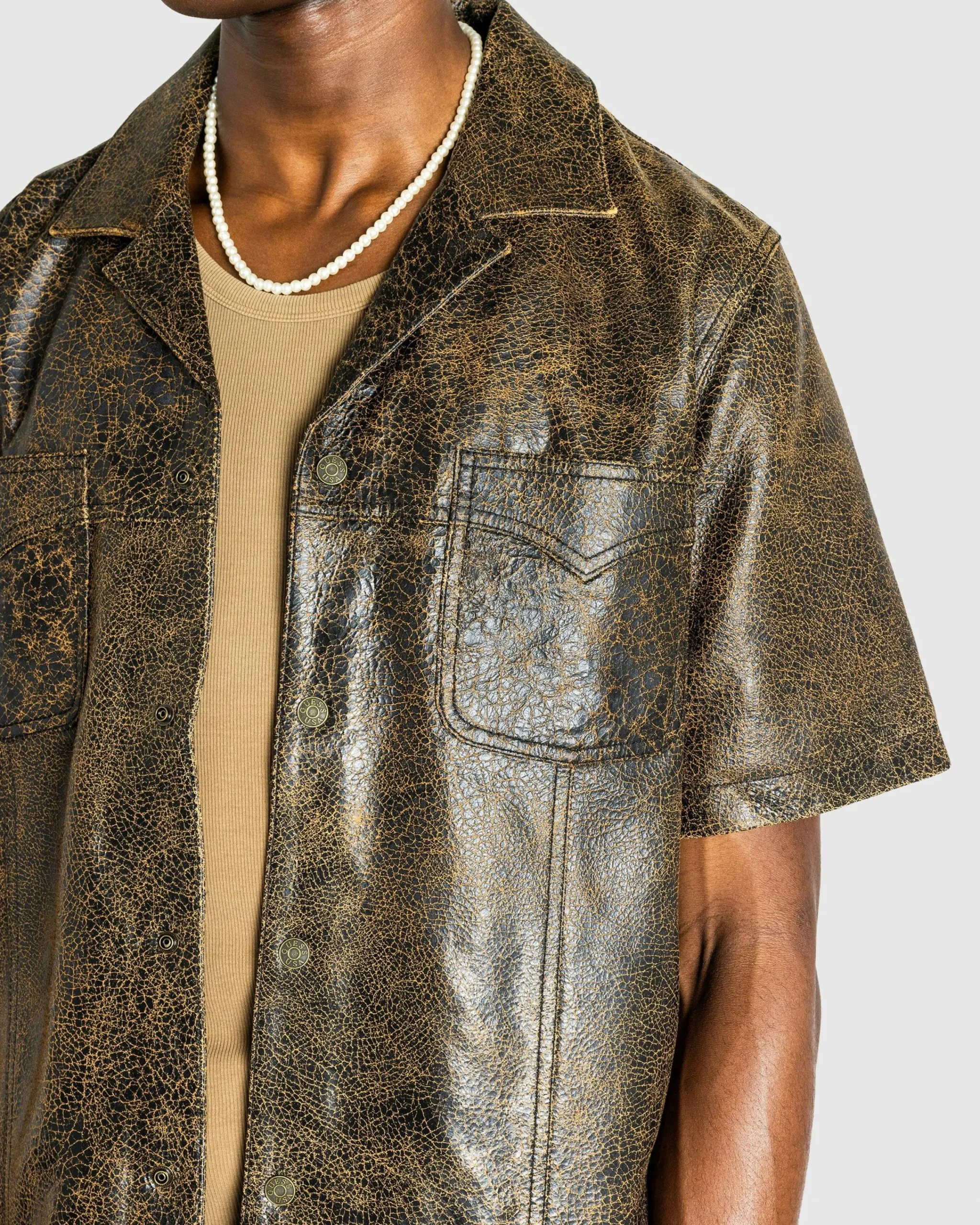 Guess USA Crackle Leather Shirt Amos Brown Multi- Shirts