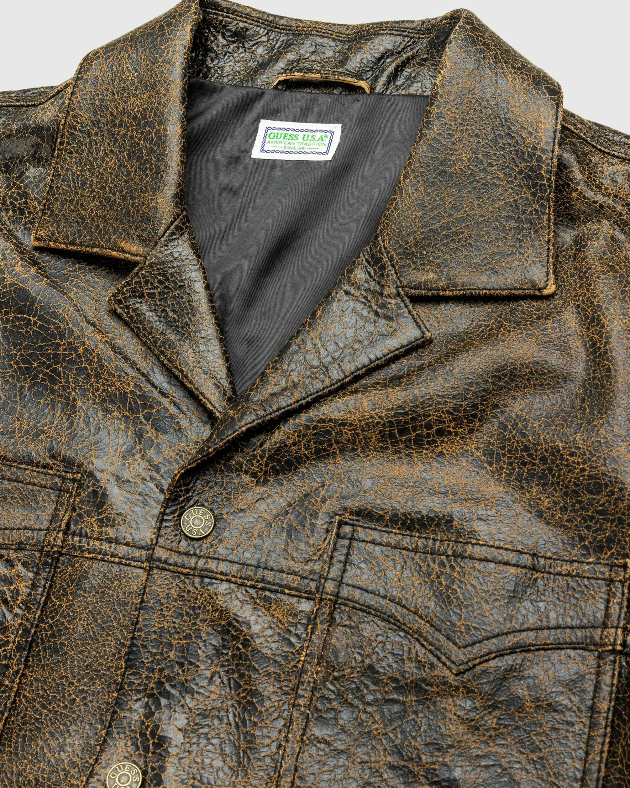 Guess USA Crackle Leather Shirt Amos Brown Multi- Shirts