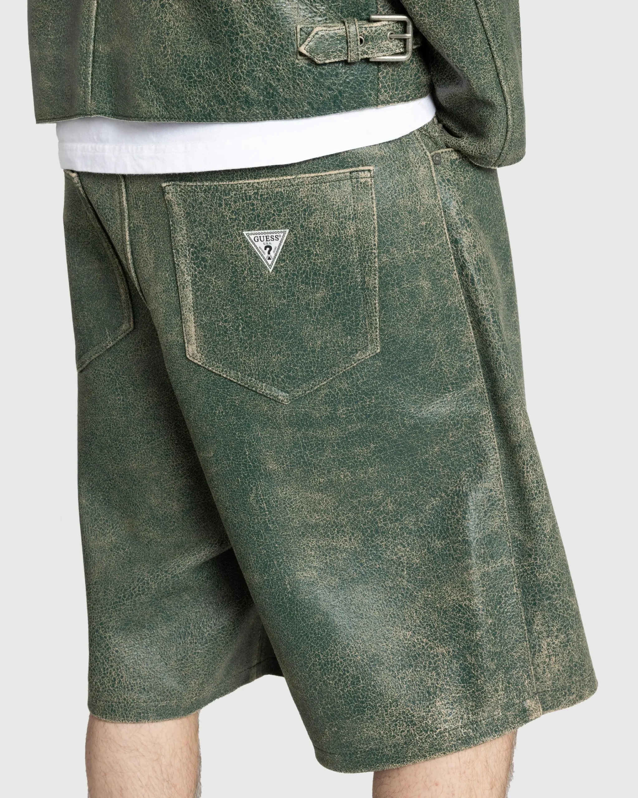 Guess USA Crackle Leather Shorts Castle Green Multi- Shorts