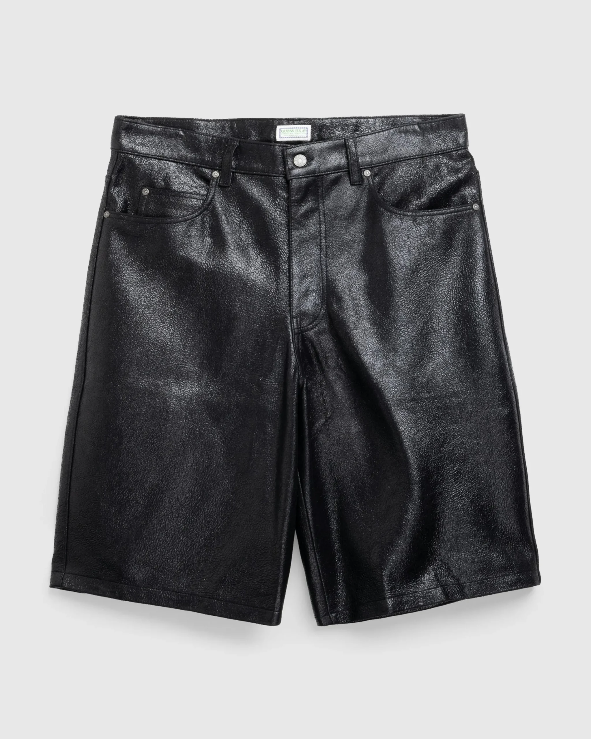 Guess USA Crackle Leather Shorts Jet Black Multi- Shorts