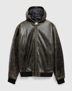 Guess USA Crackle Leather Zip Hoodie Amos Brown Multi- Outerwear