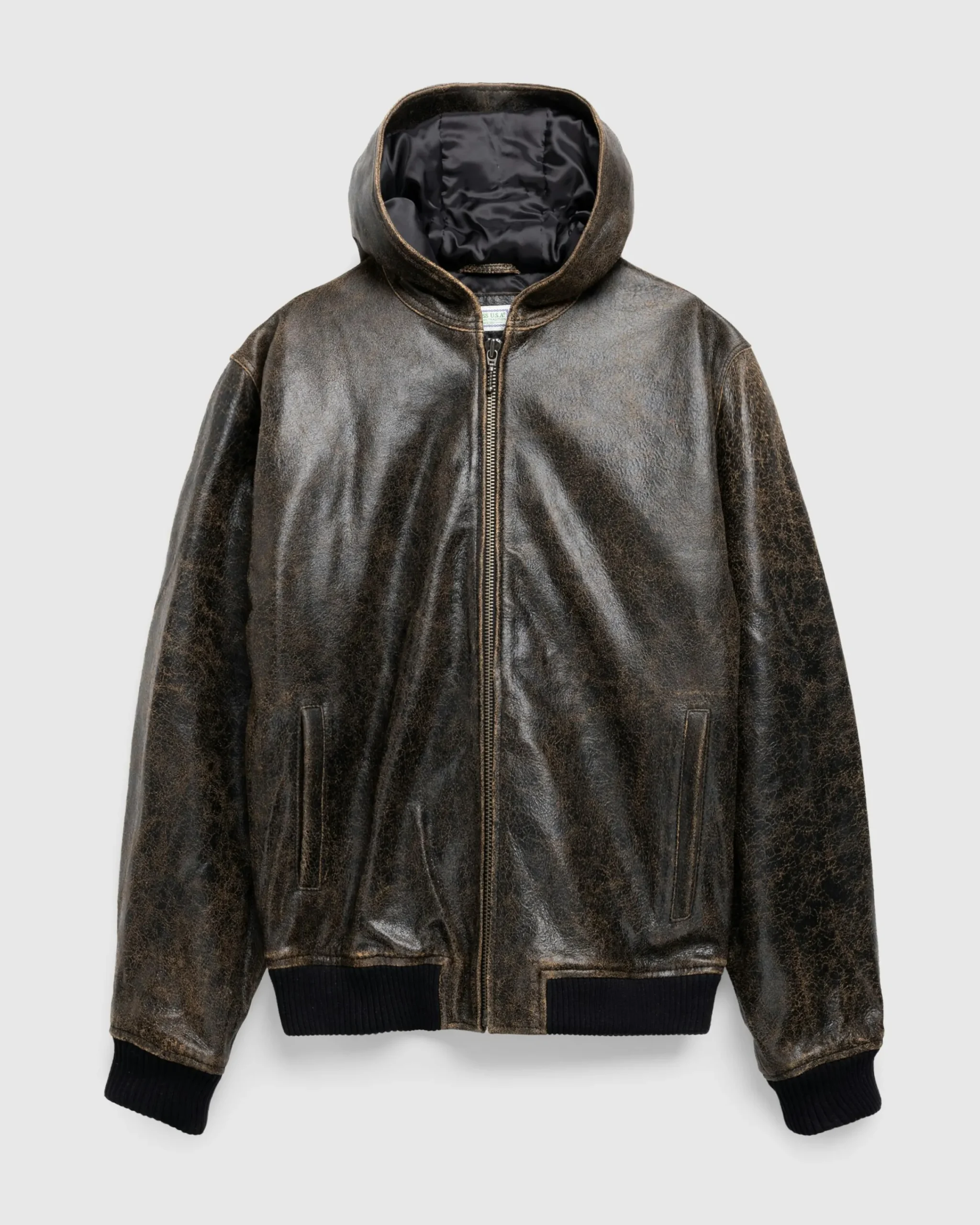 Guess USA Crackle Leather Zip Hoodie Amos Brown Multi- Outerwear