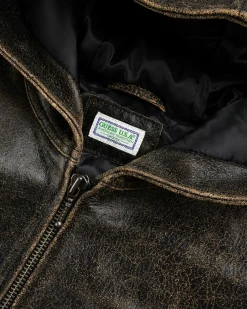 Guess USA Crackle Leather Zip Hoodie Amos Brown Multi- Outerwear