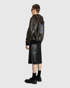 Guess USA Crackle Leather Zip Hoodie Amos Brown Multi- Outerwear