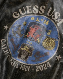 Guess USA Crackle Leather Zip Hoodie Amos Brown Multi- Outerwear