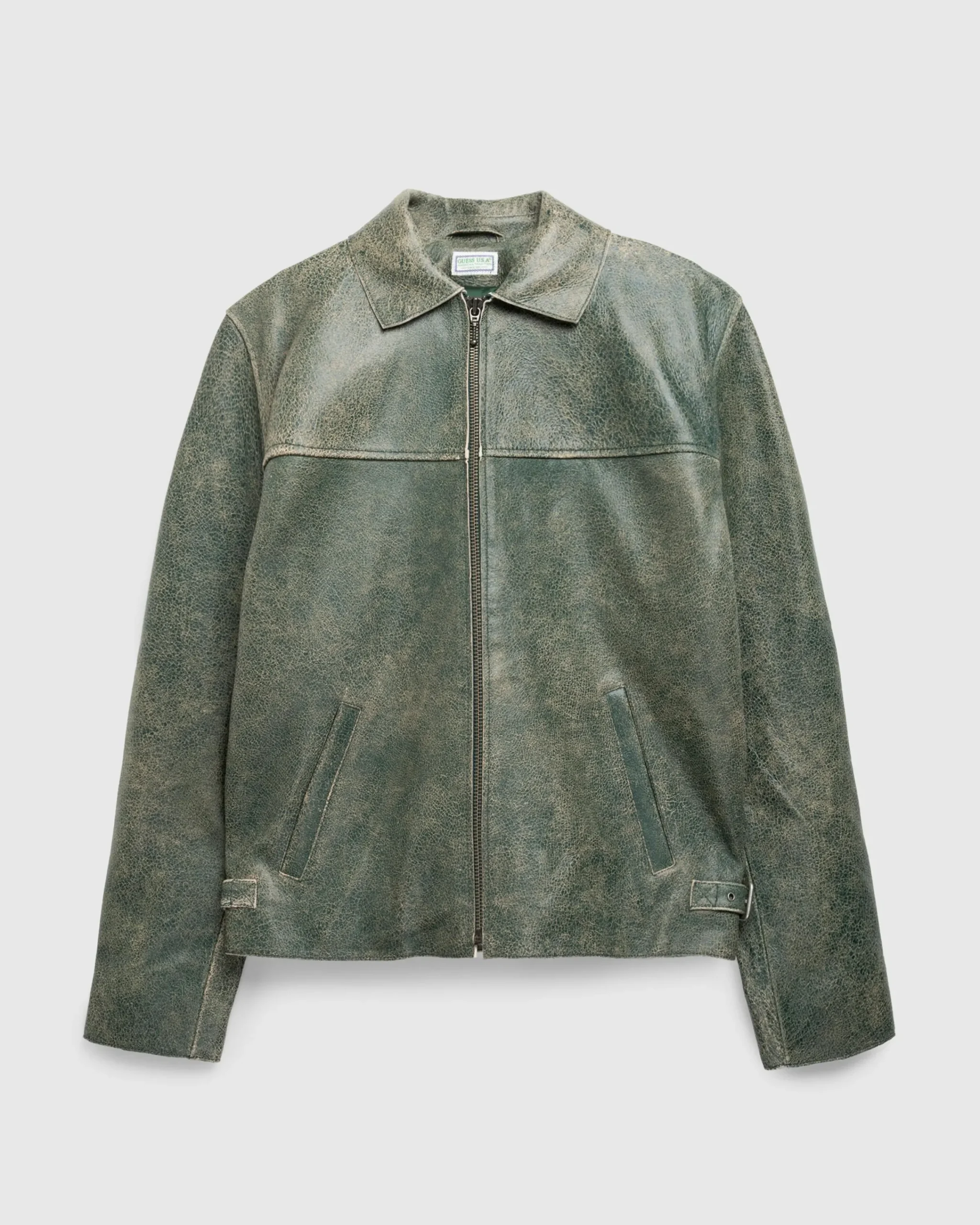 Guess USA Crackled Leather Jacket Castle Multi- Outerwear