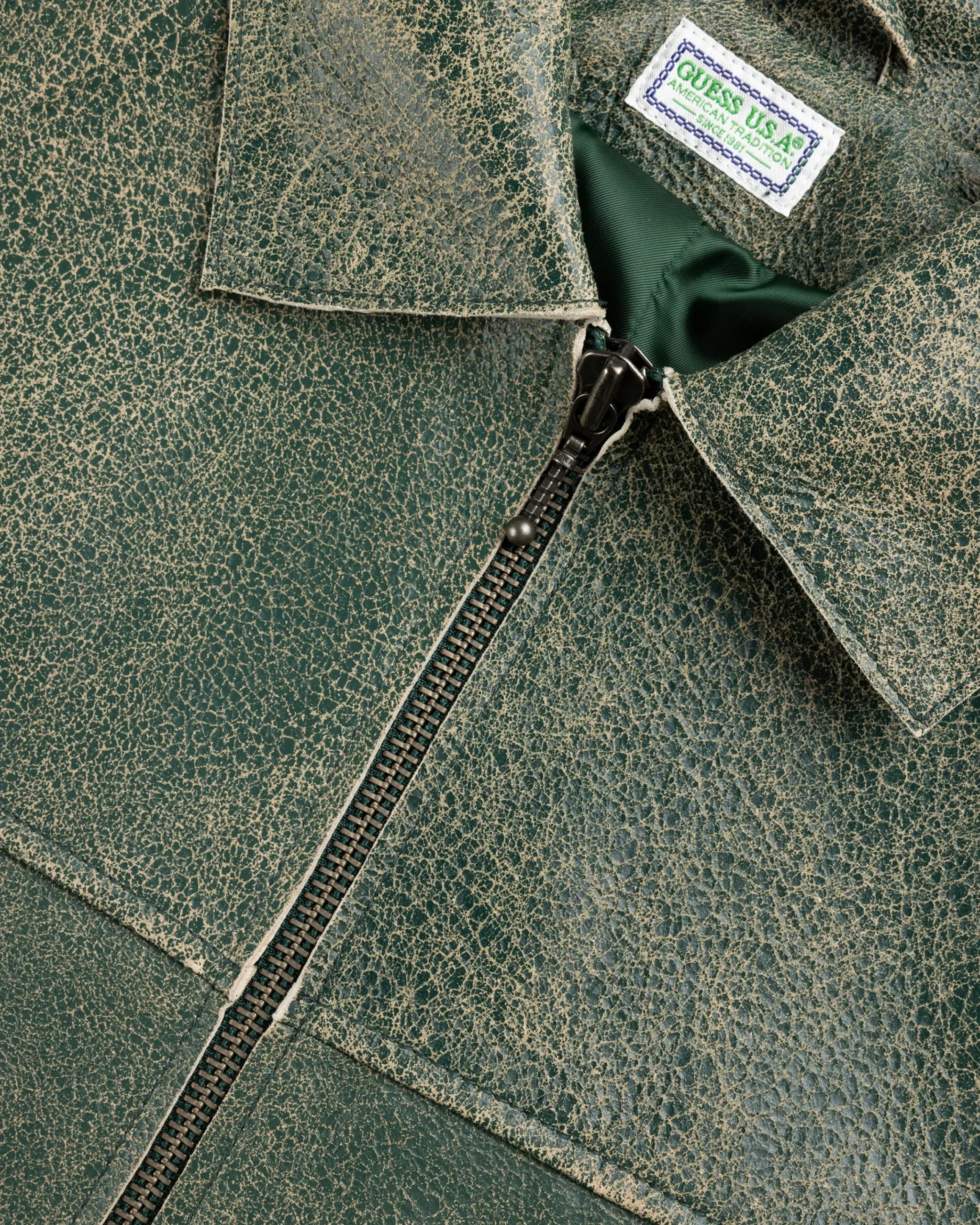 Guess USA Crackled Leather Jacket Castle Multi- Outerwear