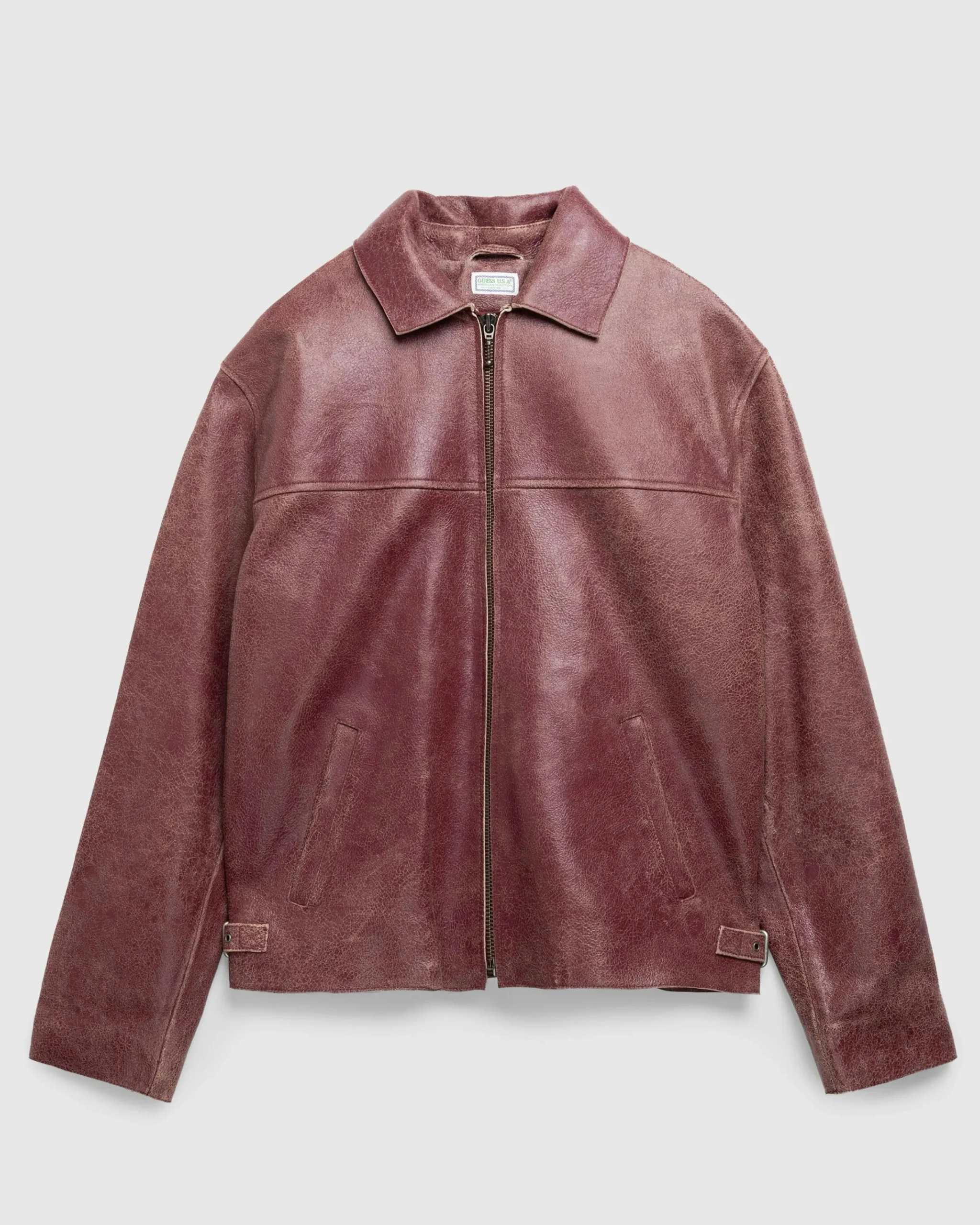 Guess USA Crackled Leather Jacket Petite Syrah Multi- Outerwear