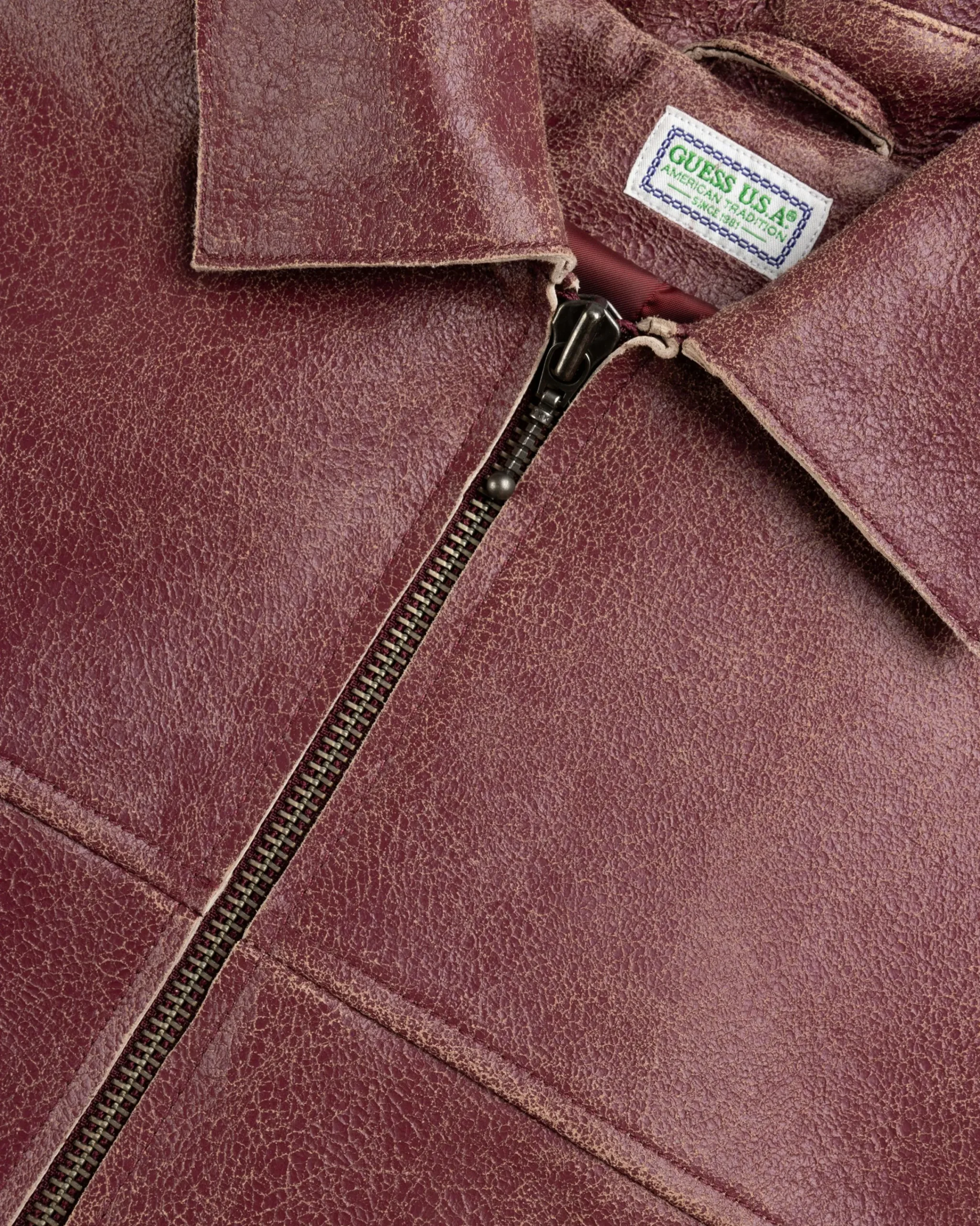 Guess USA Crackled Leather Jacket Petite Syrah Multi- Outerwear