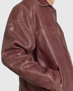 Guess USA Crackled Leather Jacket Petite Syrah Multi- Outerwear
