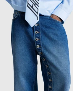 Jean Paul Gaultier Denim Jean With One Leg Buttons Detail Vintage Blue- Pants