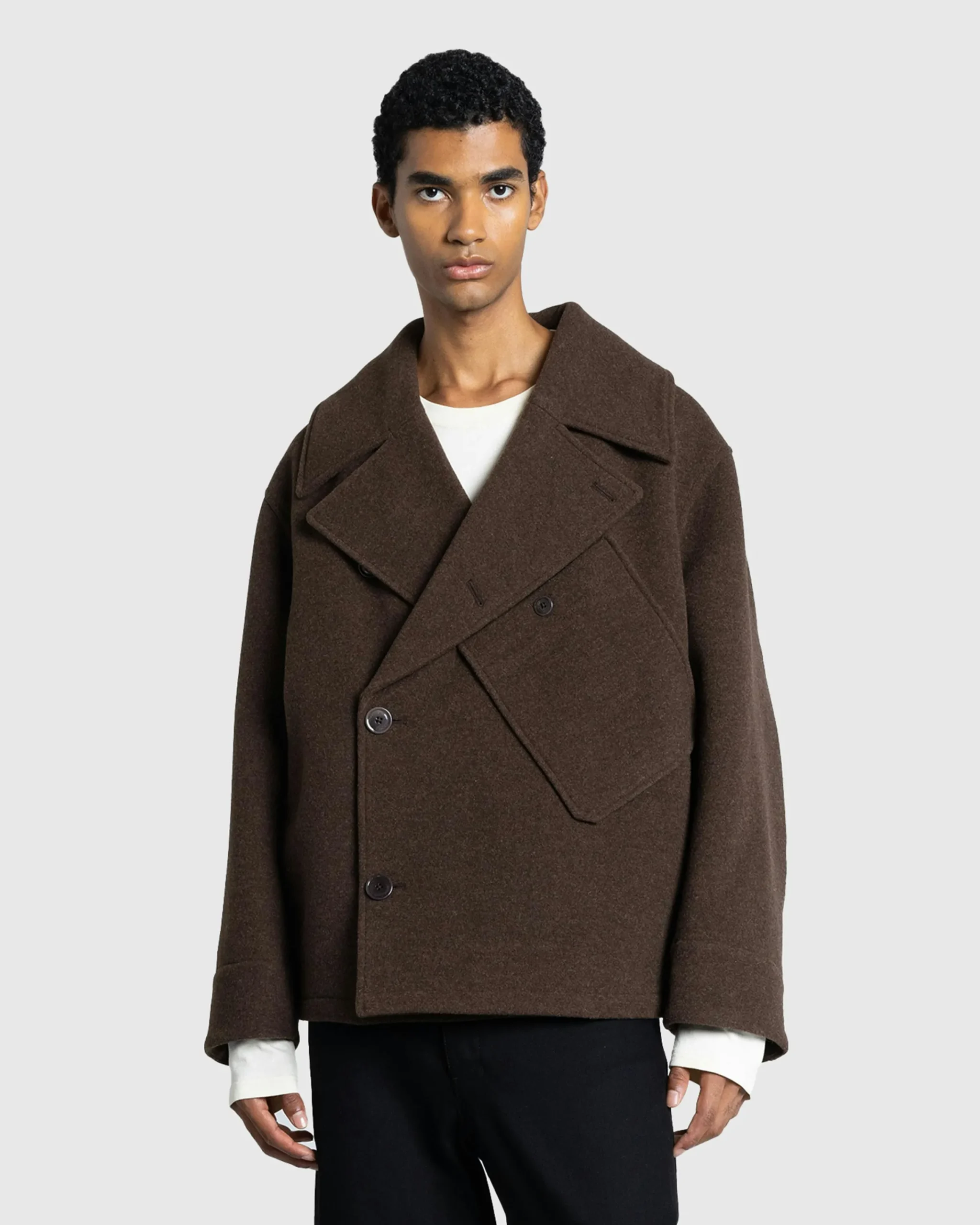 Lemaire Dispatch Peacoat Brown Chine- Outerwear