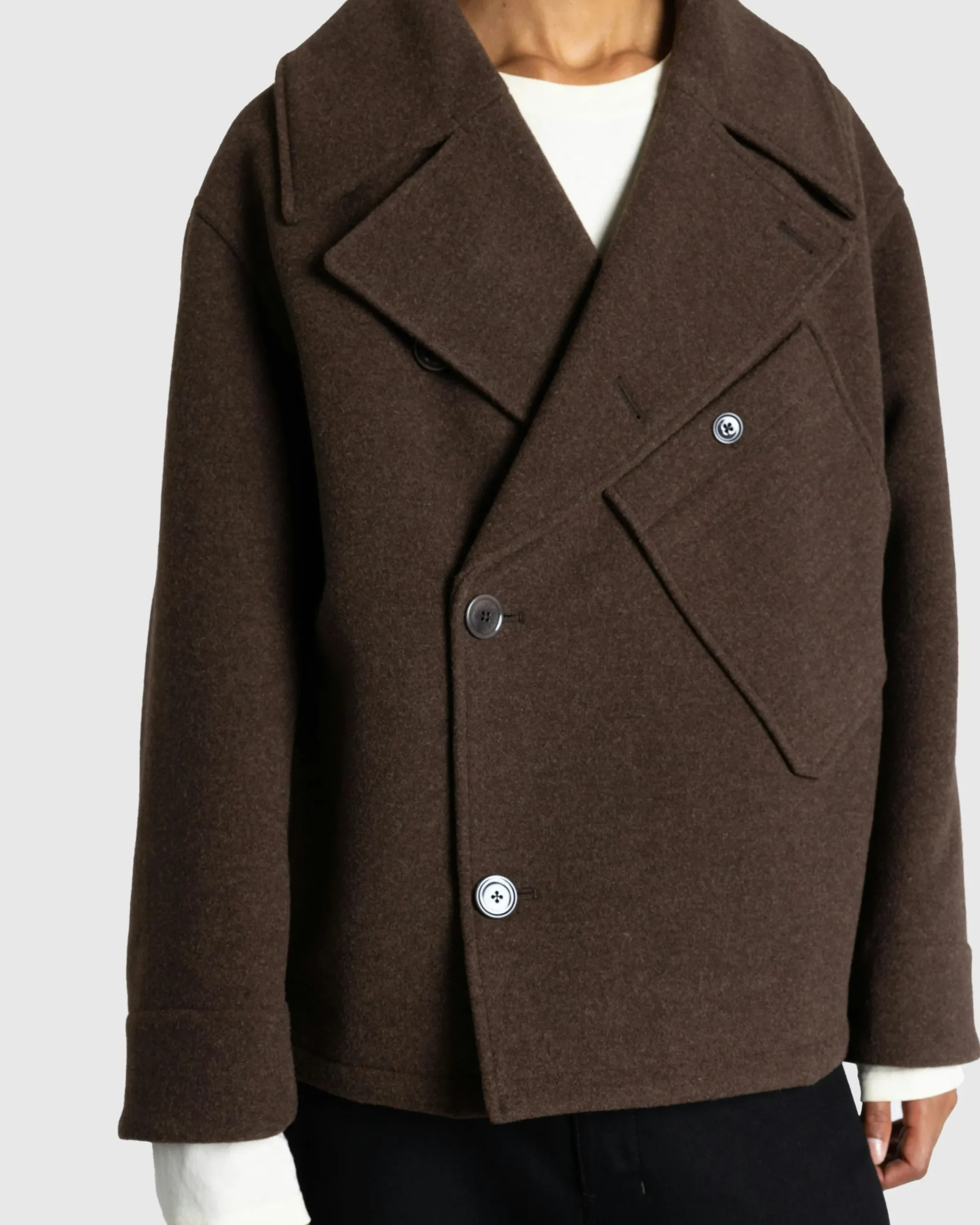 Lemaire Dispatch Peacoat Brown Chine- Outerwear