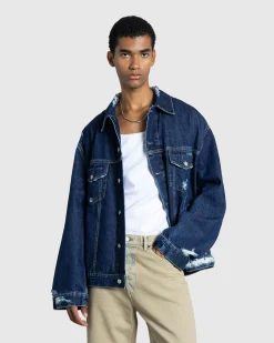 Acne Studios Distressed Denim Jacket Mid Blue- Outerwear