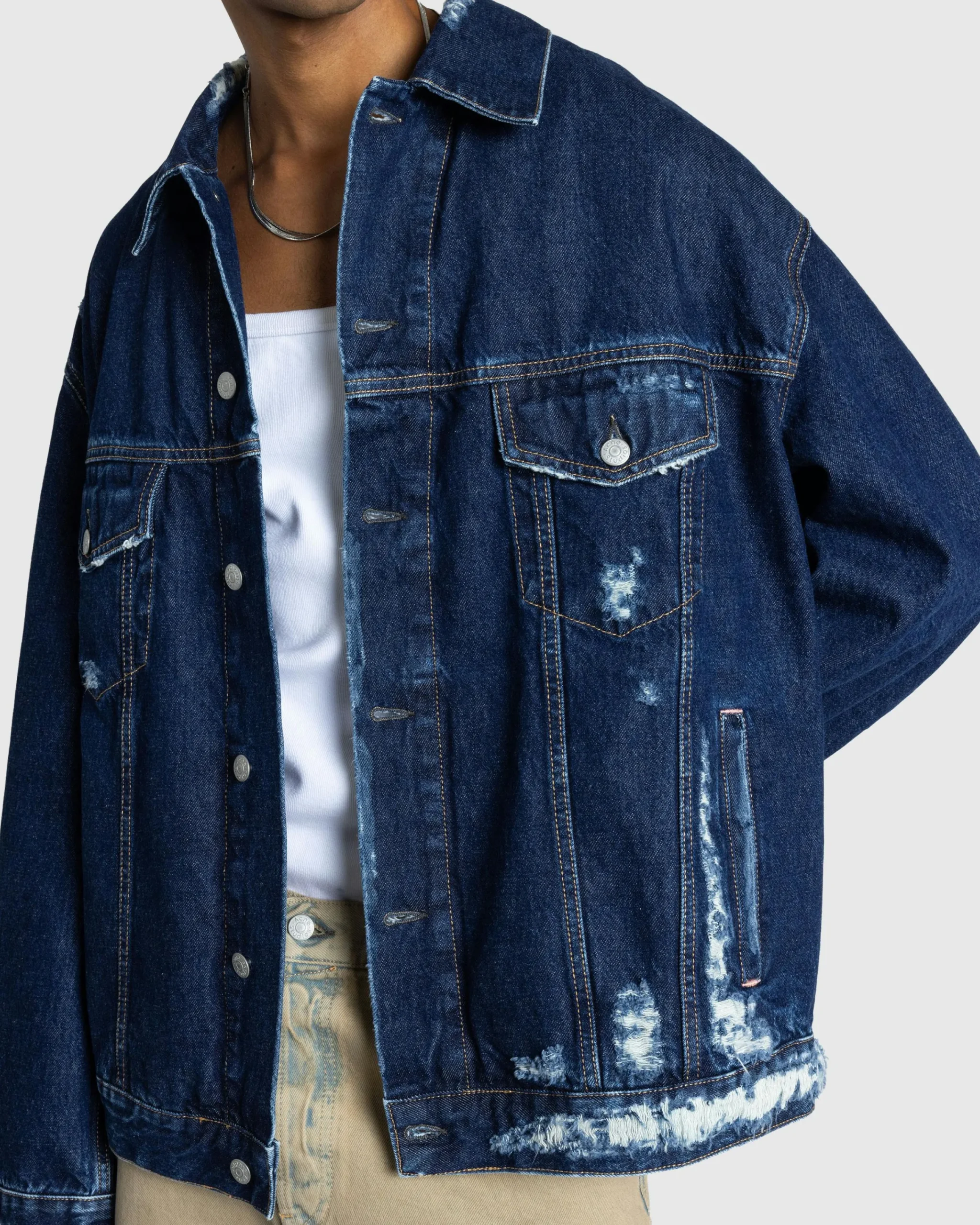 Acne Studios Distressed Denim Jacket Mid Blue- Outerwear