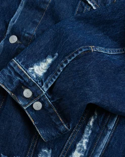 Acne Studios Distressed Denim Jacket Mid Blue- Outerwear