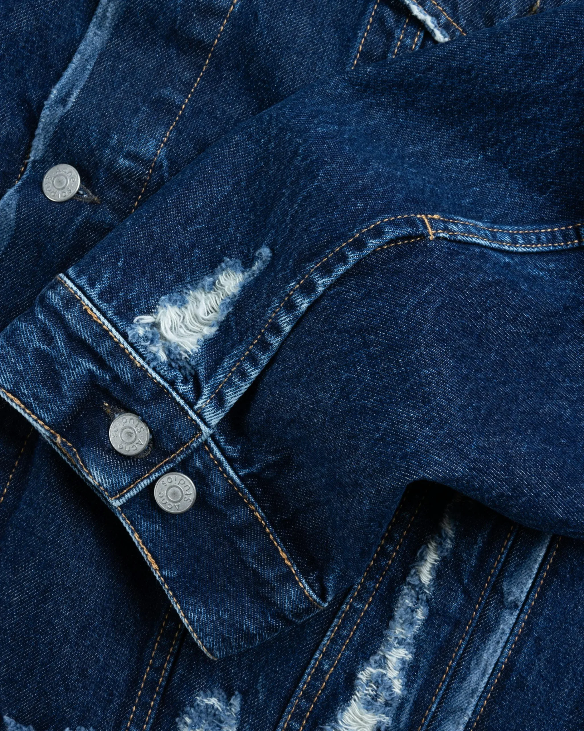 Acne Studios Distressed Denim Jacket Mid Blue- Outerwear