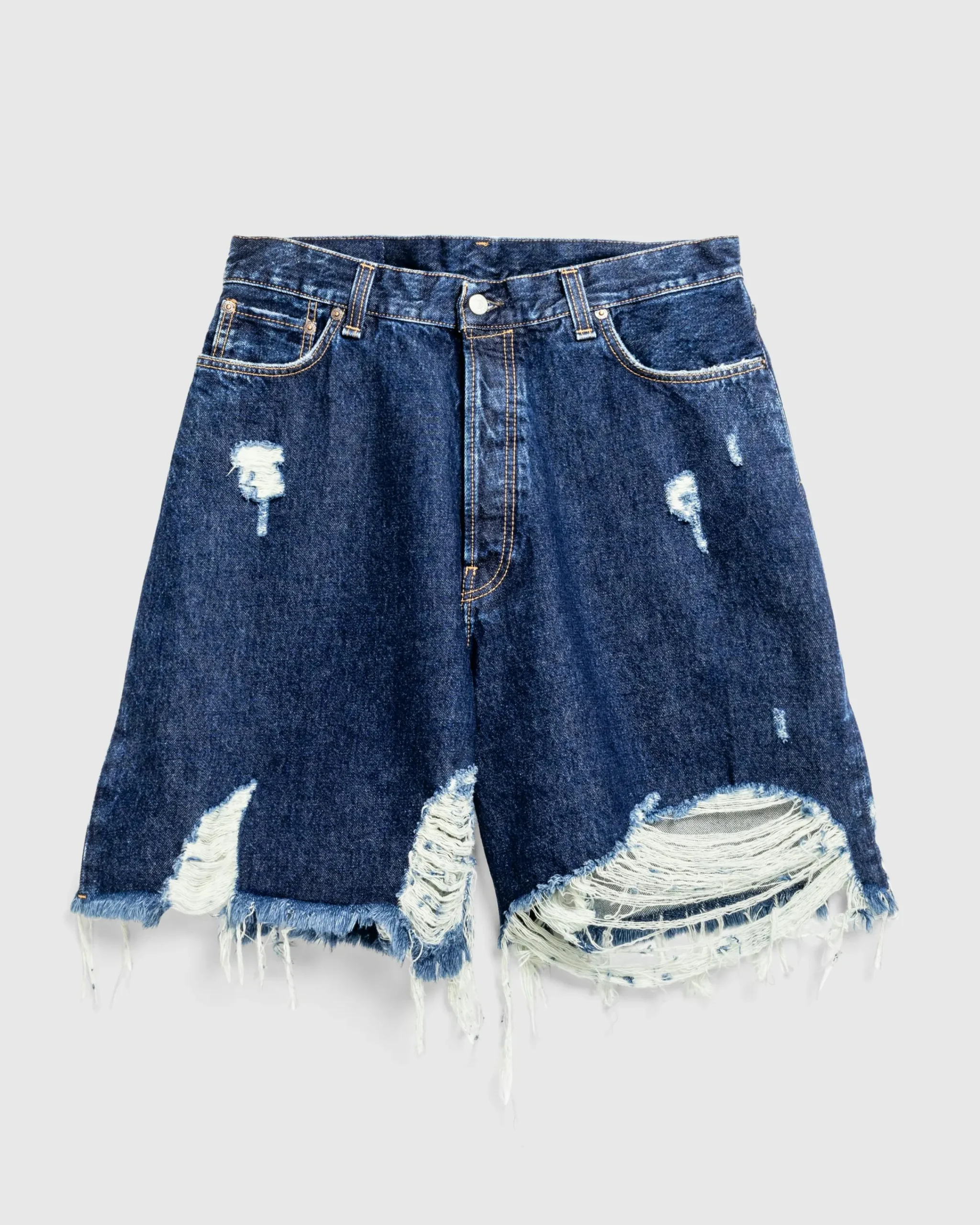 Acne Studios Distressed Denim Shorts Mid Blue- Shorts