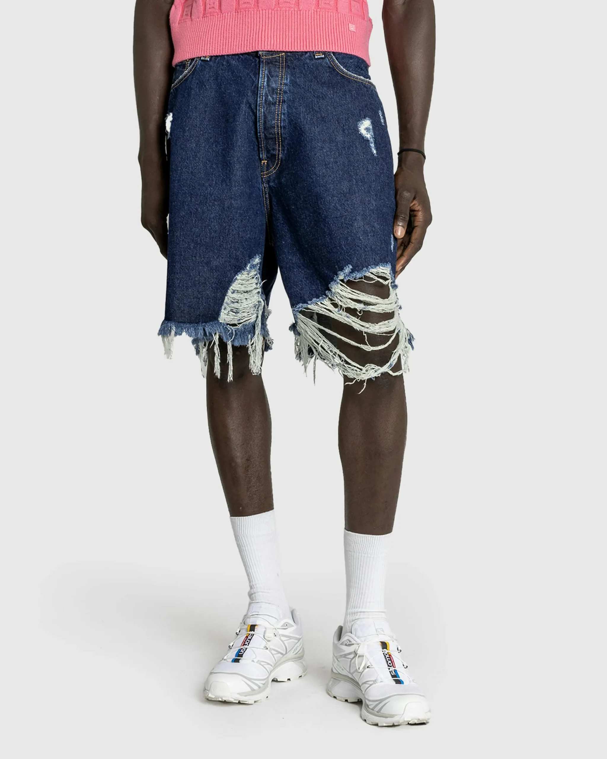 Acne Studios Distressed Denim Shorts Mid Blue- Shorts