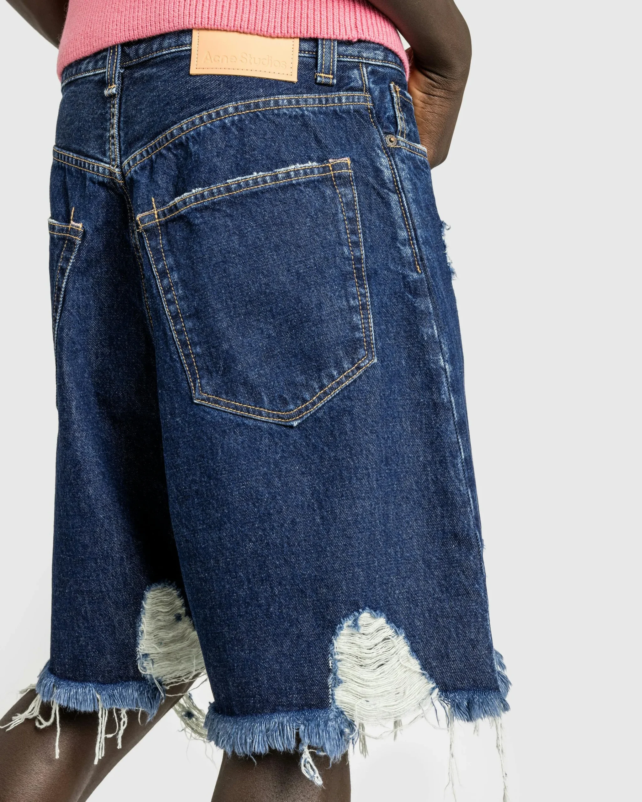Acne Studios Distressed Denim Shorts Mid Blue- Shorts
