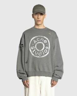 Acne Studios Distressed Logo Print Sweater Moss Green- Sweats