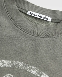 Acne Studios Distressed Logo Print Sweater Moss Green- Sweats