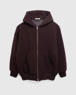 Auralee Double Cloth Heavy Wool Pile Zip Hoodie Dark Brown- Sweats
