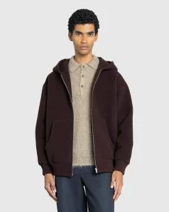Auralee Double Cloth Heavy Wool Pile Zip Hoodie Dark Brown- Sweats